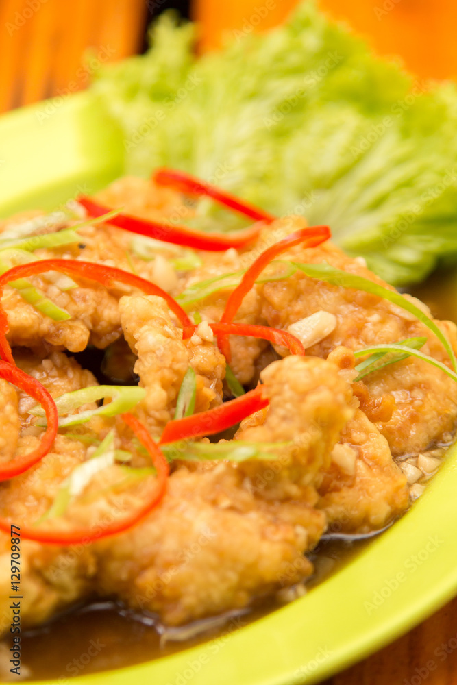 Snapper fish fried in oyster sauce spicy Snapper fish fried in oyster sauce spicy