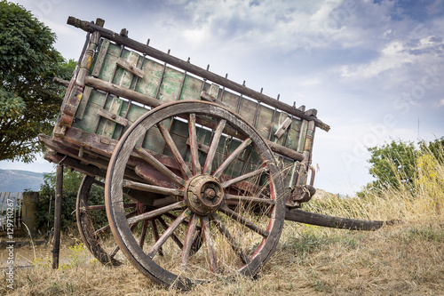 old wooden chariot in the countryside photo