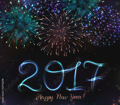 VECTOR eps 10. 2017 New Year design! Shining Firework, light effects isolated and grouped.
