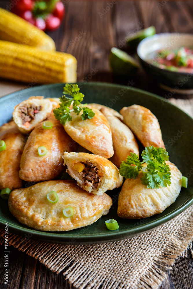 Traditional beef Empanadas with Aji Picante sauce Traditional beef Empanadas with Aji Picante sauce