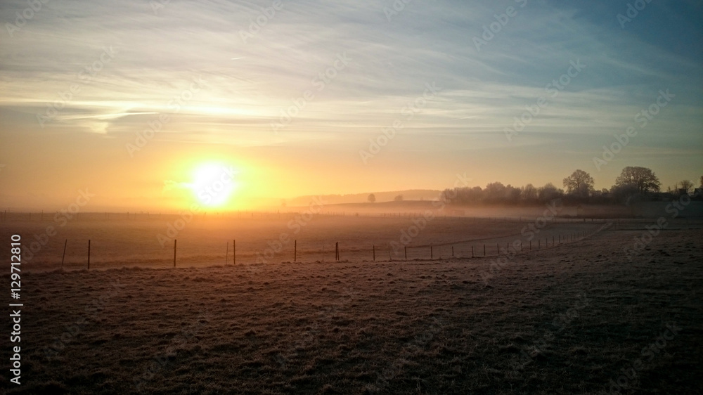 Sunrise in winter in Munich country