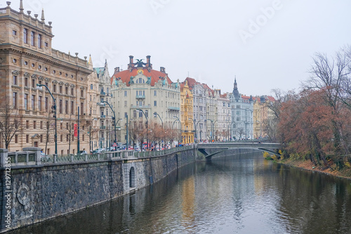 Prague,  Czechia - November, 24, 2016: Panorama of an old Prague, bridges and embankment of Vitava river, Czechia © Dmitry Vereshchagin