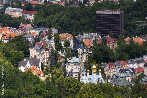Aerial view of spa town Karlovy Vary in Czech republic
