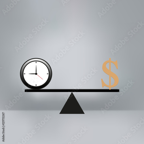 Money and time balance on the scale. Business Concept