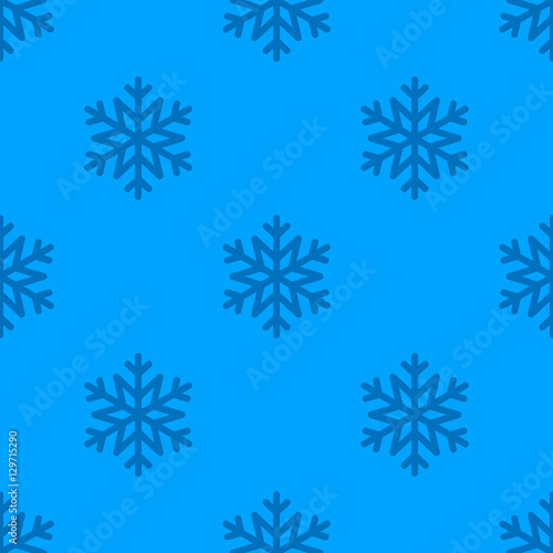 Snowflake simple seamless pattern. Snow on blue background. Abstract wallpaper  wrapping decoration. Symbol of winter  Merry Christmas holiday  Happy New Year celebration Vector illustration