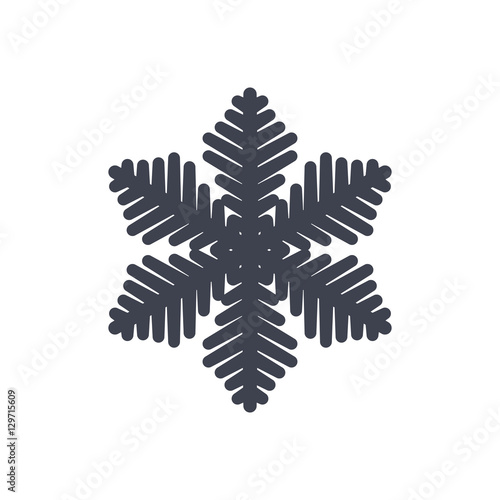 Snowflake icon. Gray silhouette snow flake sign, isolated on white background. Flat design. Symbol of winter, frozen, Christmas, New Year holiday. Graphic element decoration. Vector illustration