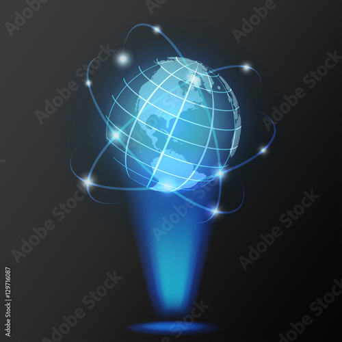 Earth hologram, world globe, hologram globe vector background. Vector illustration