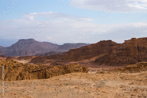 The red and brown rocks and mountains in the timna park in Israel