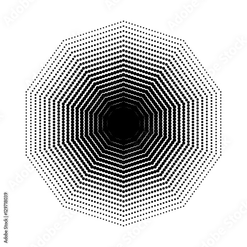Vector Decagon halftone geometric shapes, Dot design abstract background. The geometric shape with seven angles, Design element or background. Dotwork Illustration