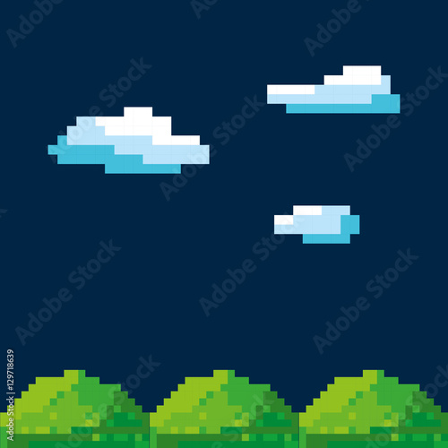 game scene pixelated background vector illustration design