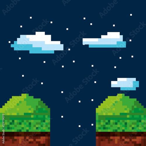 game scene pixelated background vector illustration design