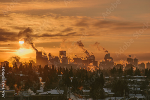 The city of Calgary warming up on a freezing morning.