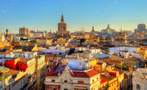 Aerial view of the old town in Valencia from Serranos Gate - Spain