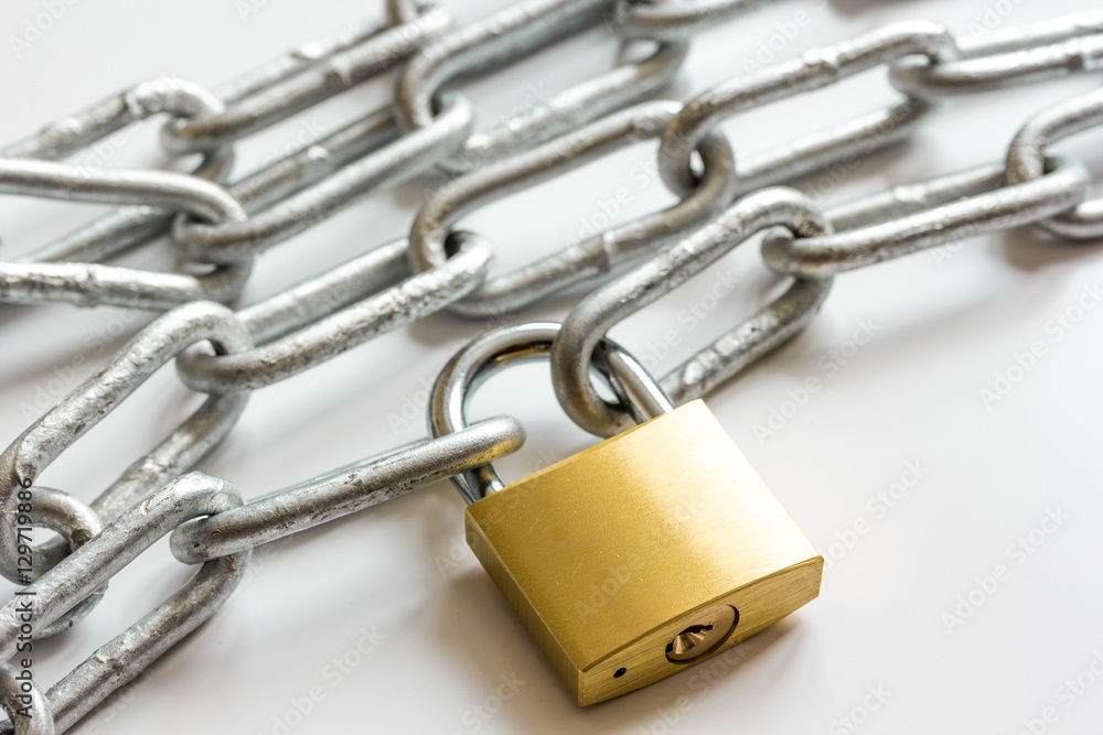 concept data protection metal chain on white background concept data protection metal chain on white background