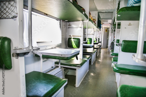 Interior of a coupe in a passenger train car in Azerbeijan. photo