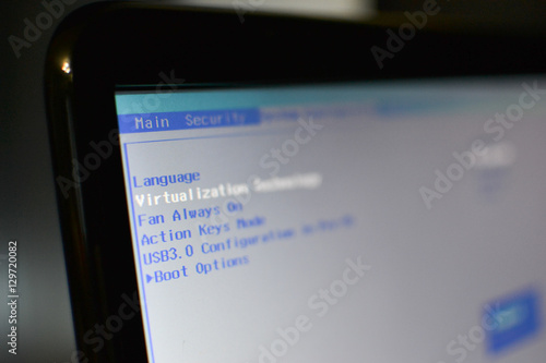 BIOS menu to display a black laptop