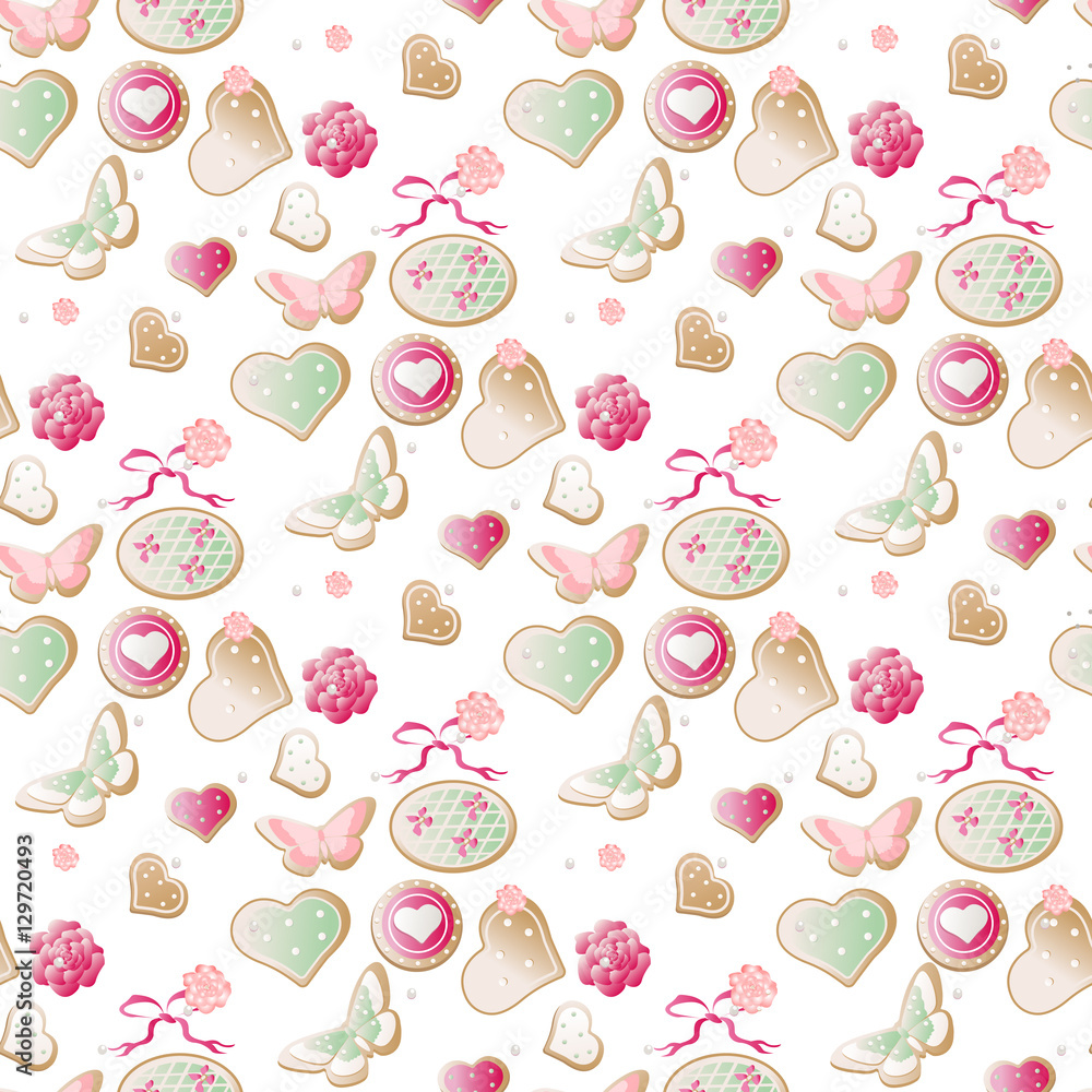 Valentine vector heart seamless pattern with biscuit Valentine vector heart seamless pattern with biscuit