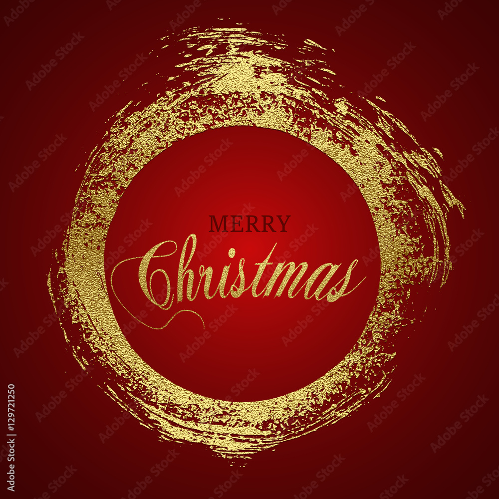 Merry Christmas gold glittering lettering design. Vector illustration