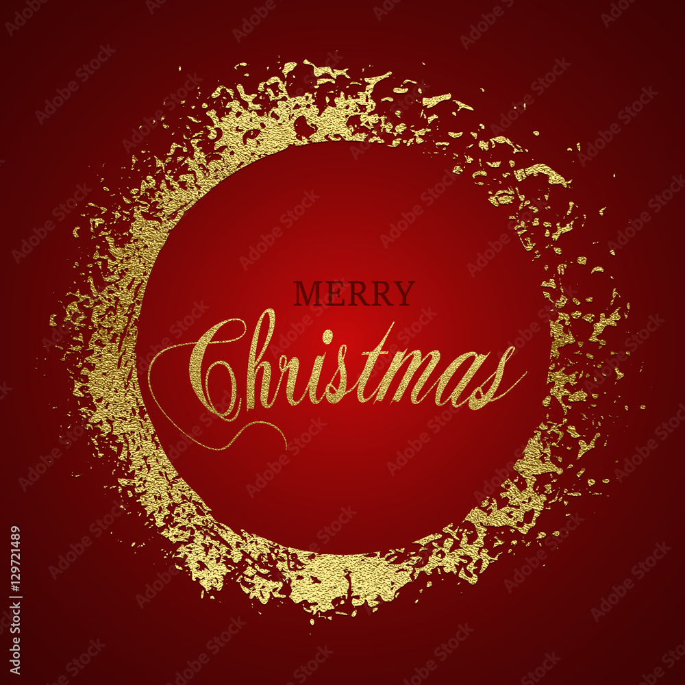 Obraz premium Merry Christmas gold glittering lettering design. Vector illustration