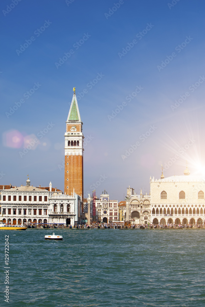 Bell tower of St Mark's Basilica and The Doge's Palace, Venice, Italy