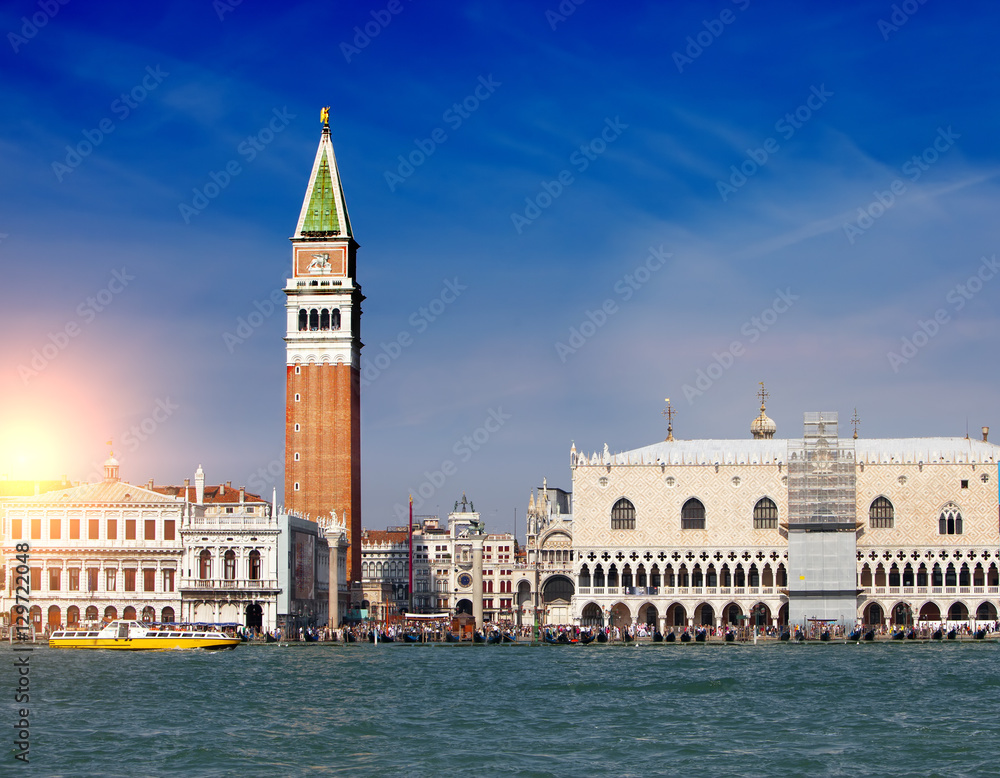 Bell tower of St Mark's Basilica and The Doge's Palace, Venice, Italy