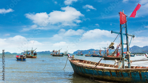 Fotografie Fishing boat park at beach