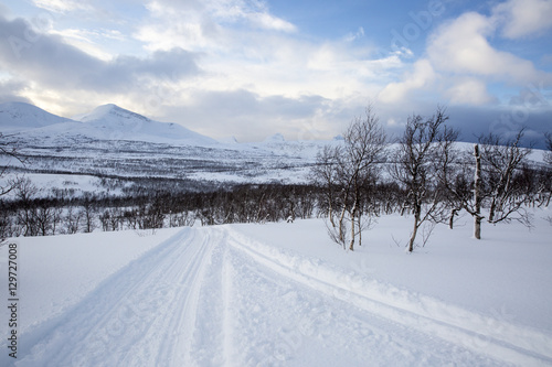 Snowy Norwegian mountain landscape, Nordland, Norway