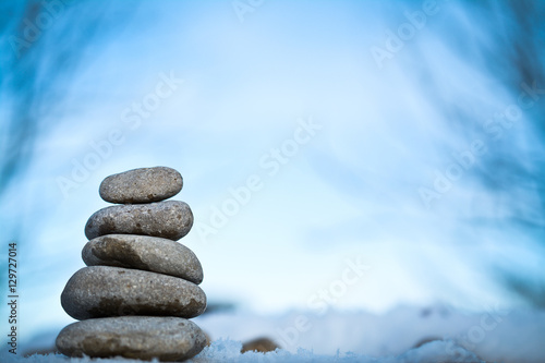 zen spa stones with blue sky