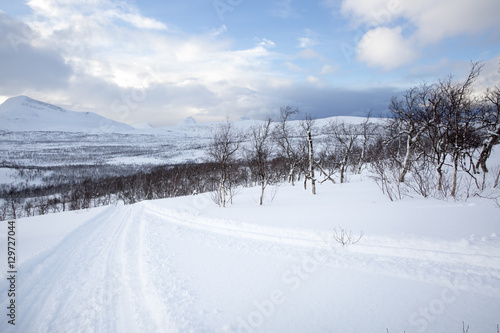 Snowy Norwegian mountain landscape, Nordland, Norway © Melanie