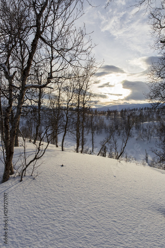 Snowy Norwegian mountain landscape, Nordland, Norway