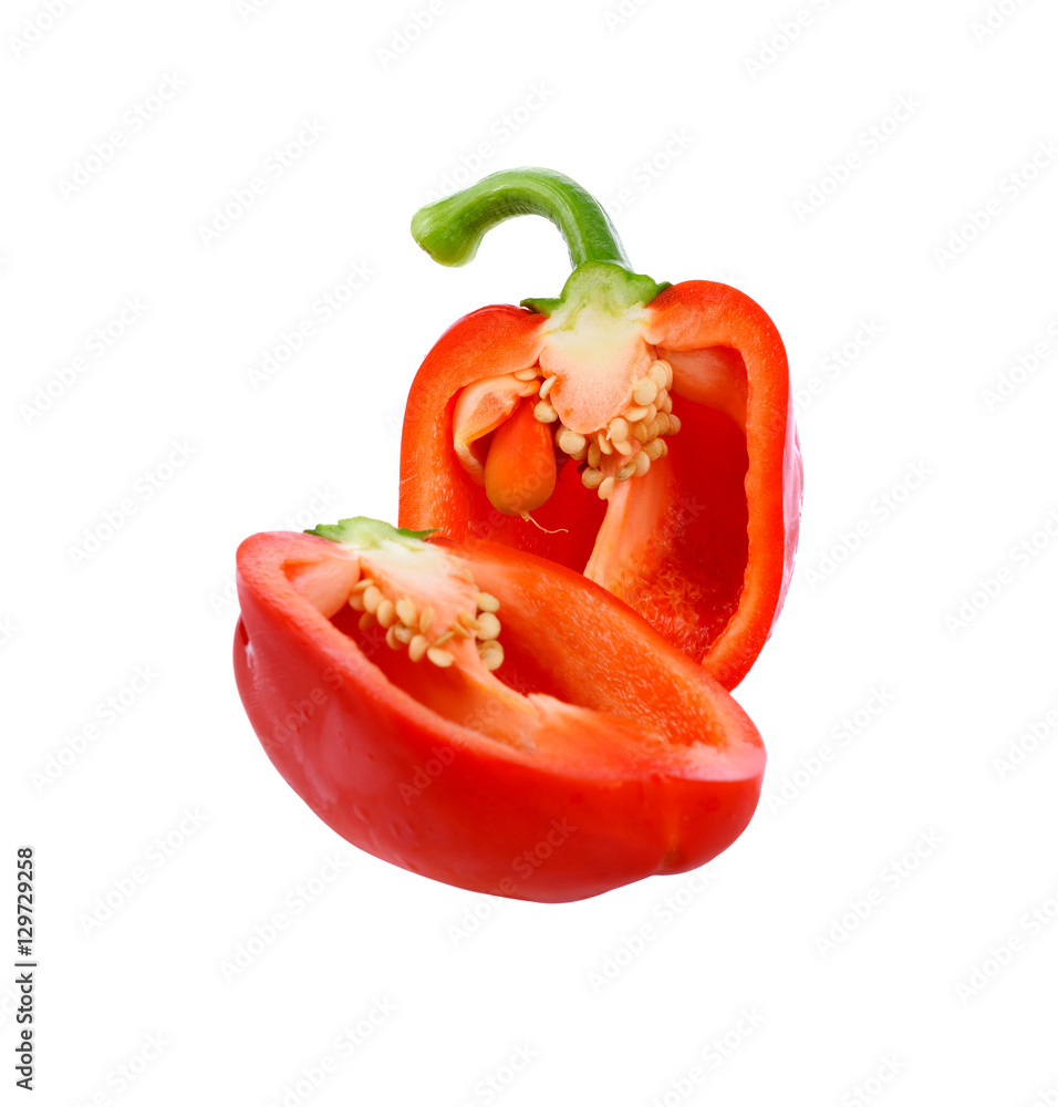 red pepper slices isolated on white background red pepper slices isolated on white background