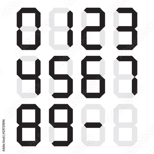 Calculator digital numbers, with shadow, black isolated on white background, vector illustration.