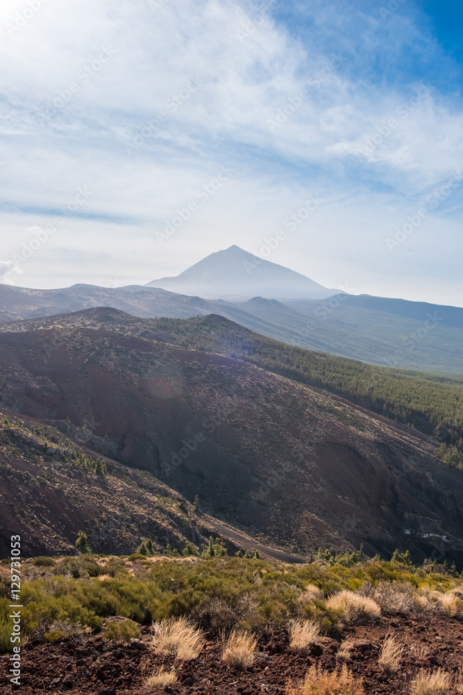 Forest, mountain landscape - blue sky and clouds