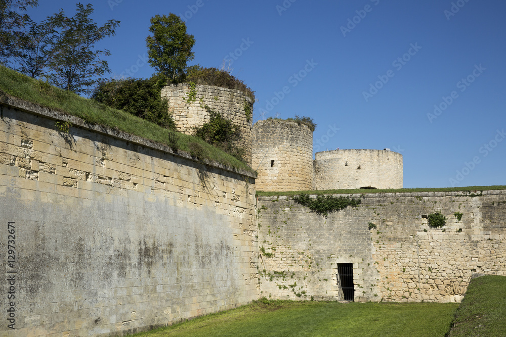 defensive boundary wall with tower of the Blaye Citadel, Gironde, France