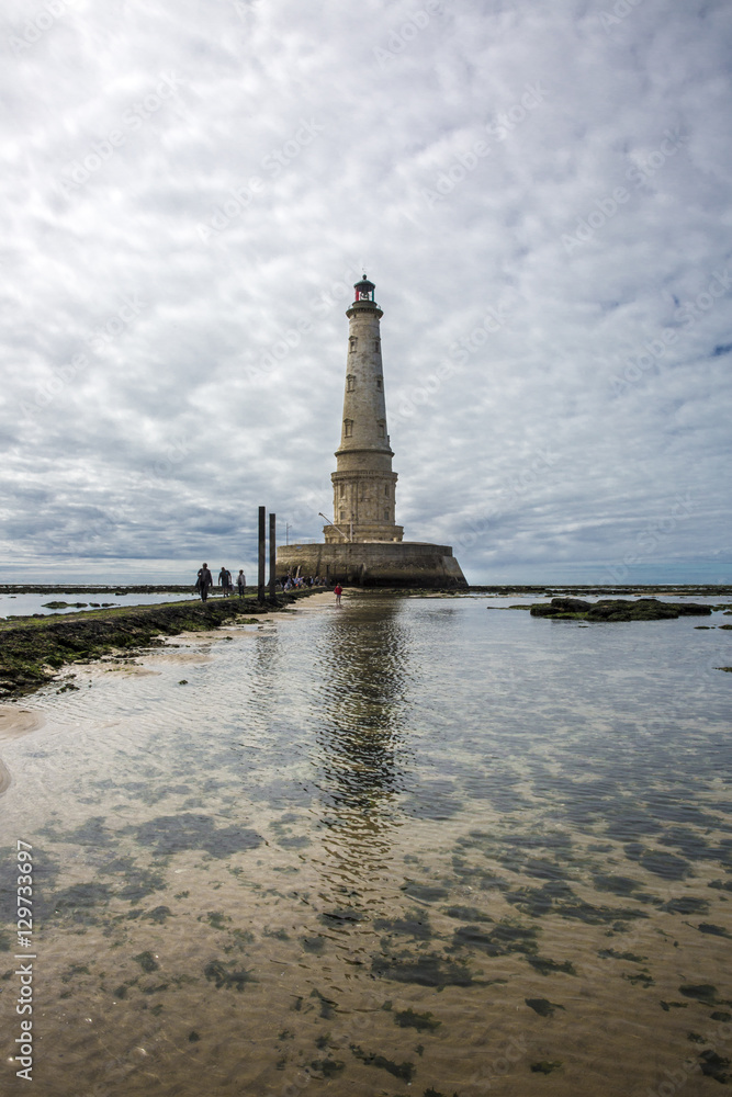 view of the historical lighthouse of Cordouan at low tide, Gironde estuary, France