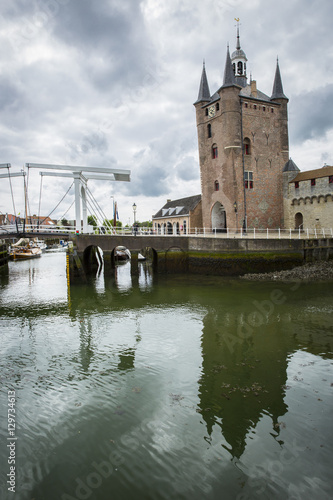 Old city gate built with red bricks, Zuidhavenpoort, Zierikzee, Netherlands