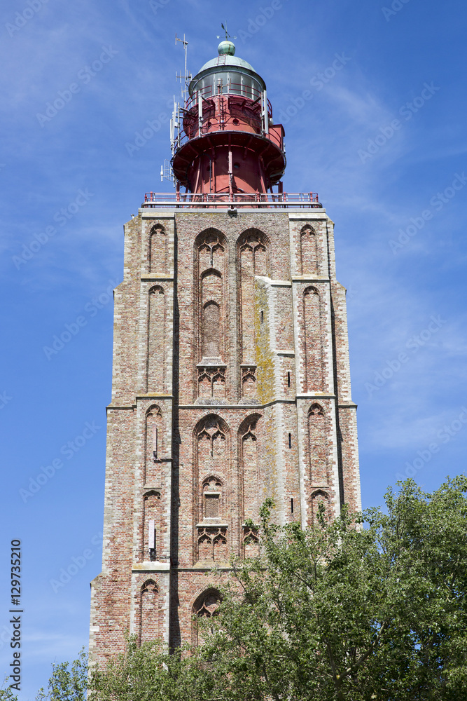 beacon on a top of a church tower, Weskapelle, The Netherlands