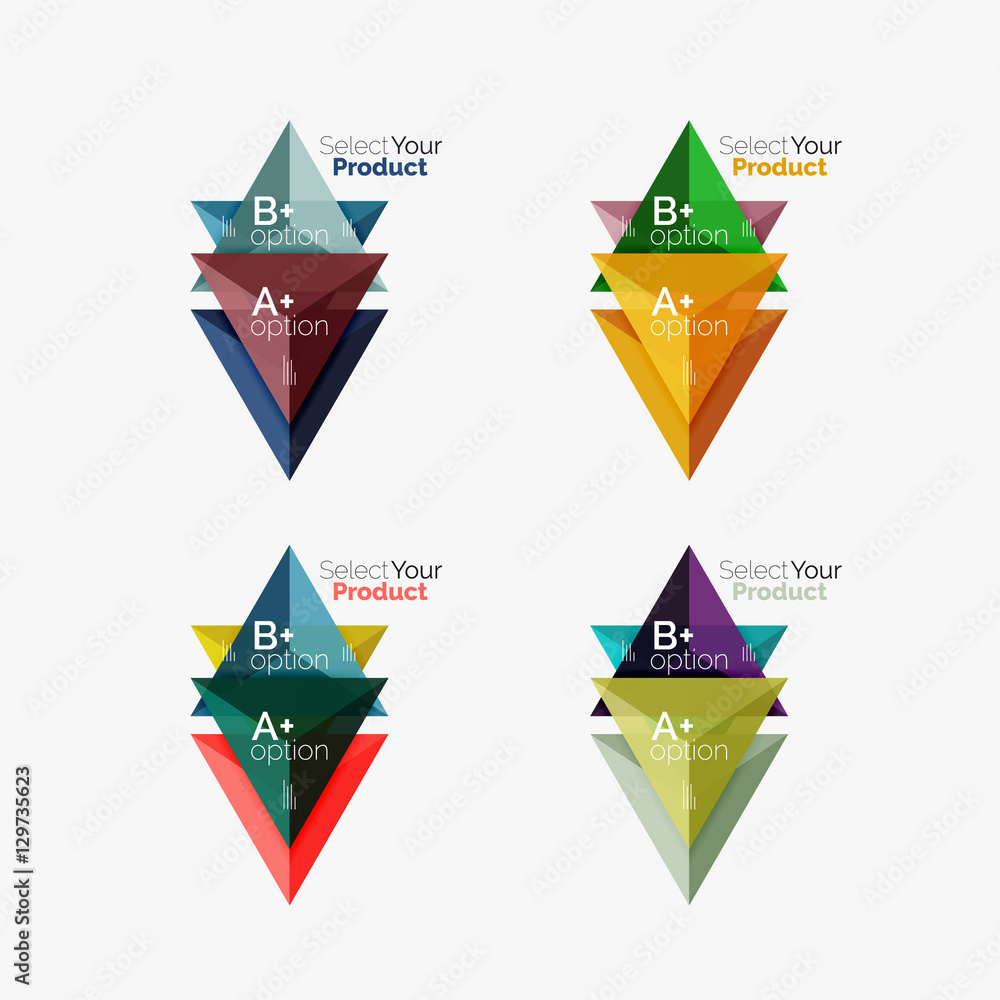 Set of triangle option infographic layouts Set of triangle option infographic layouts