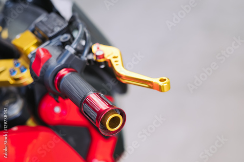 Details of sport motorbike handle bar and clutch lever