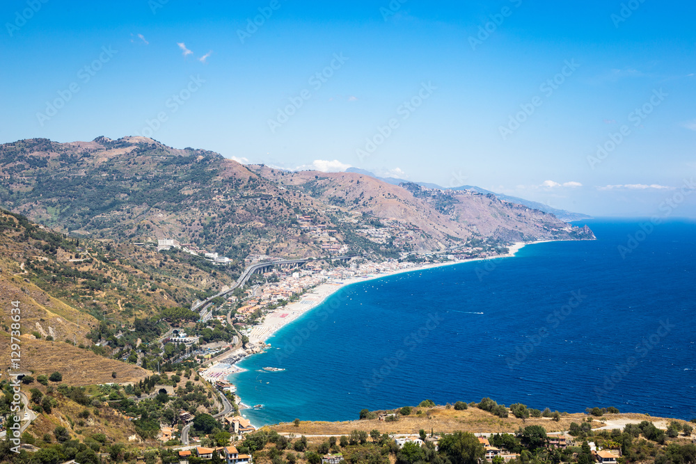 Distant view of a beach in Sicily