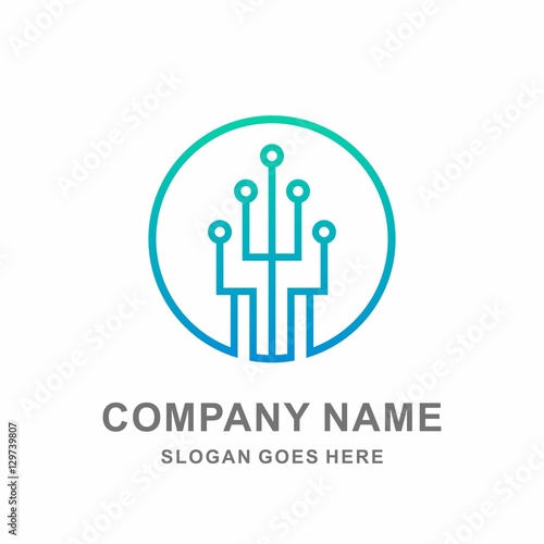 Geometric Circle Tree Growth Data Link Connection Technology Computer Business Company Stock Vector Logo Design Template 