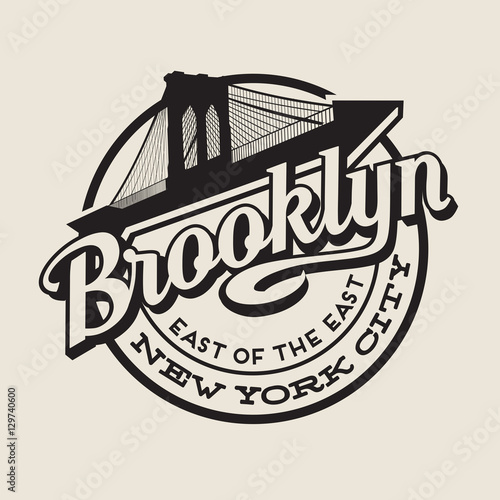 Brooklyn New York City vintage typography t-shirt,  poster, printing design. Brooklyn Bridge.