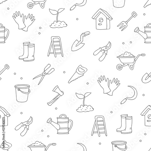 Seamless vector pattern of garden tools