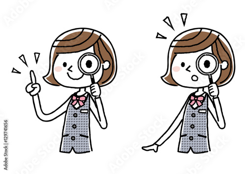 ビジネスウーマン：虫眼鏡
