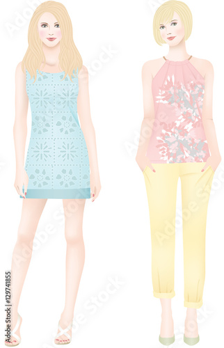 two fashion girl in pastel outfits