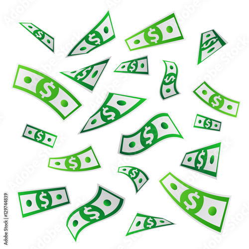 Flying dollars. Paper banknotes