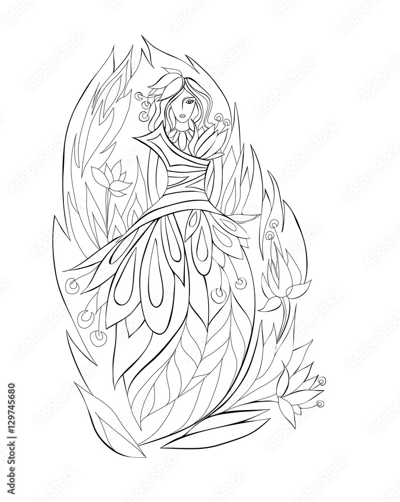 Vector Drawing Woman Colouring In Coloring book page with beautiful woman. Vector illustration hand drawn ...