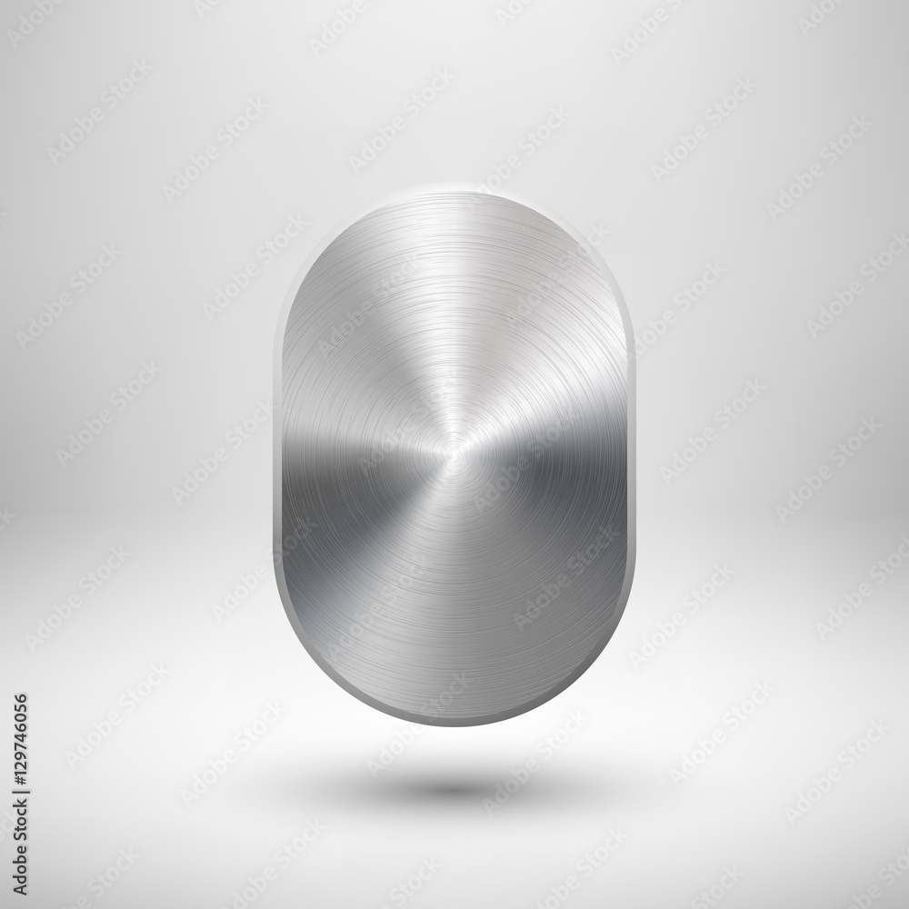 Abstract technology geometric badge, blank button template with metal texture, chrome, silver, steel and realistic shadow for logo, design concepts, prints, web, interfaces, UI. Vector illustration. Abstract technology geometric badge, blank button template with metal texture, chrome, silver, steel and realistic shadow for logo, design concepts, prints, web, interfaces, UI. Vector illustration.