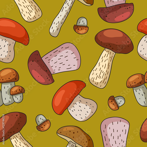 Seamless vector pattern of different mushrooms