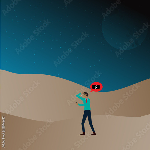 Man lost in desert and smartphone no battery